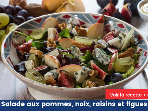 Salade aux pommes, noix, raisins et figues